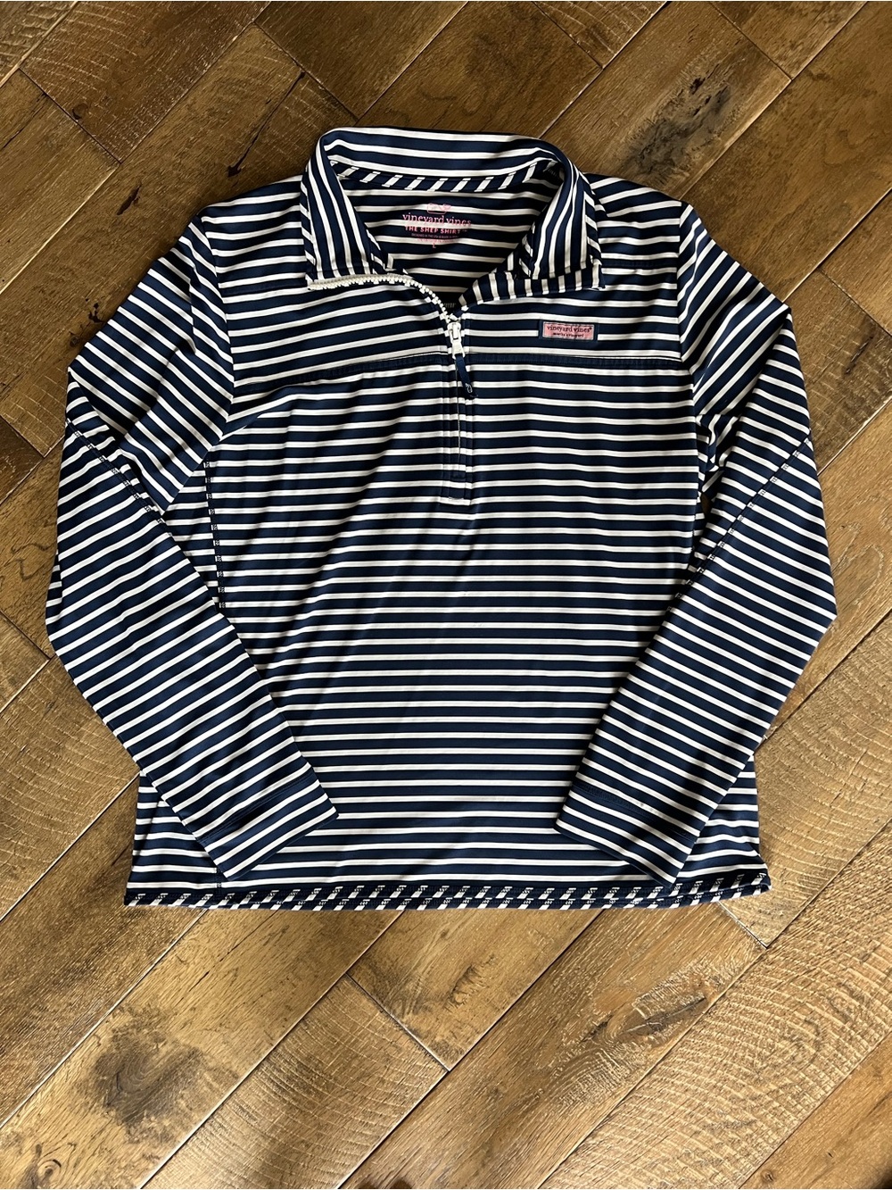Vineyard Vines Navy & White Striped Long Sleeve Quarter-Zip Top